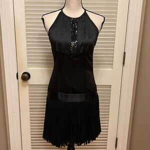 MM Couture by Miss Me Black Cocktail Dress with Fringed Skirt, Size Small, EUC